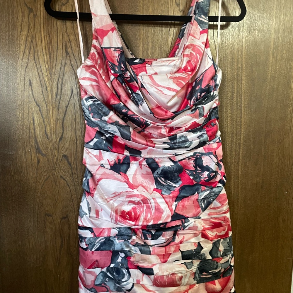 Express Pink and Gray Ruched Mini Dress